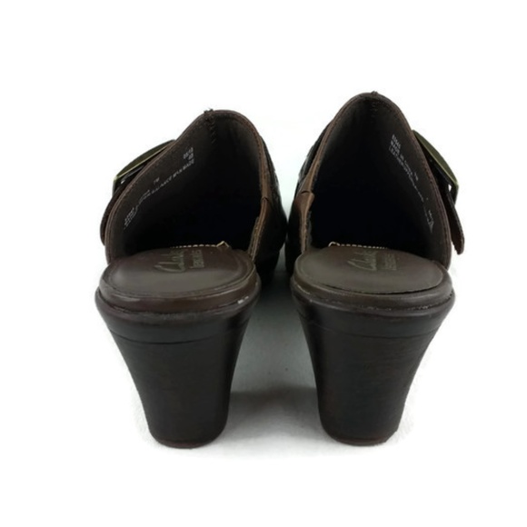 Clarks Bendables Brown Leather Clogs Buckle Size 7 - Picture 4 of 7